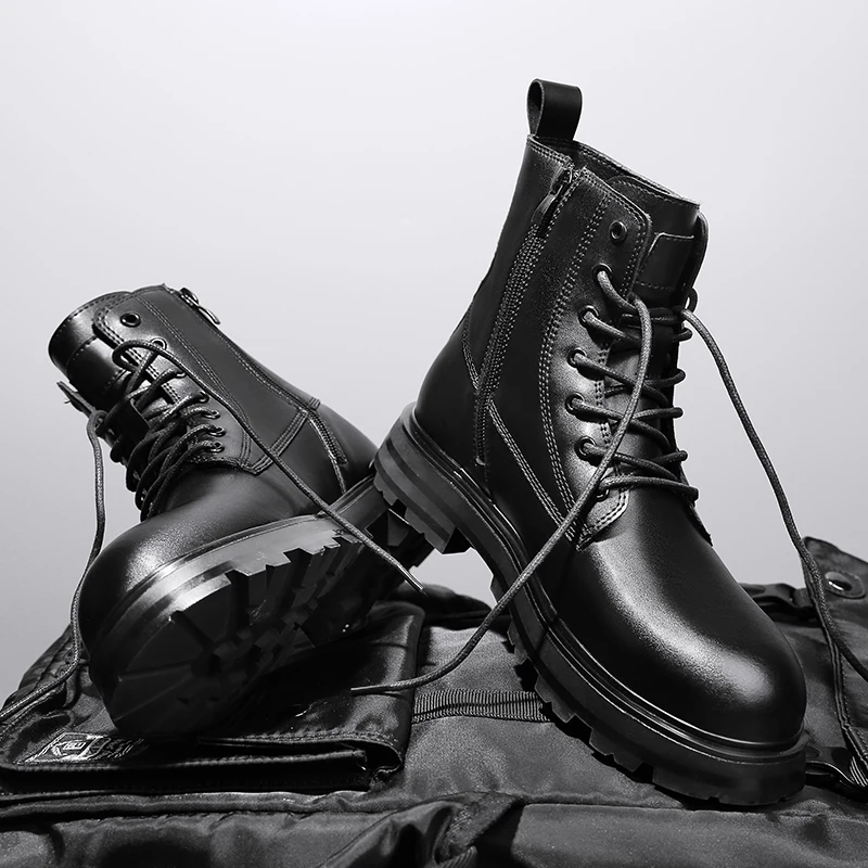

Korean style men's leisure stage nightclub dresses cowboy boos tide platform shoes handsome original leather boot short botas