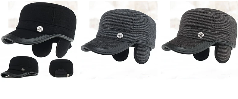 GBCNYIER Outdoor Winter Windproof Sunhat Short Brim Lock Warm Ear Protection Woolen Men Hat Fashion Dark Color