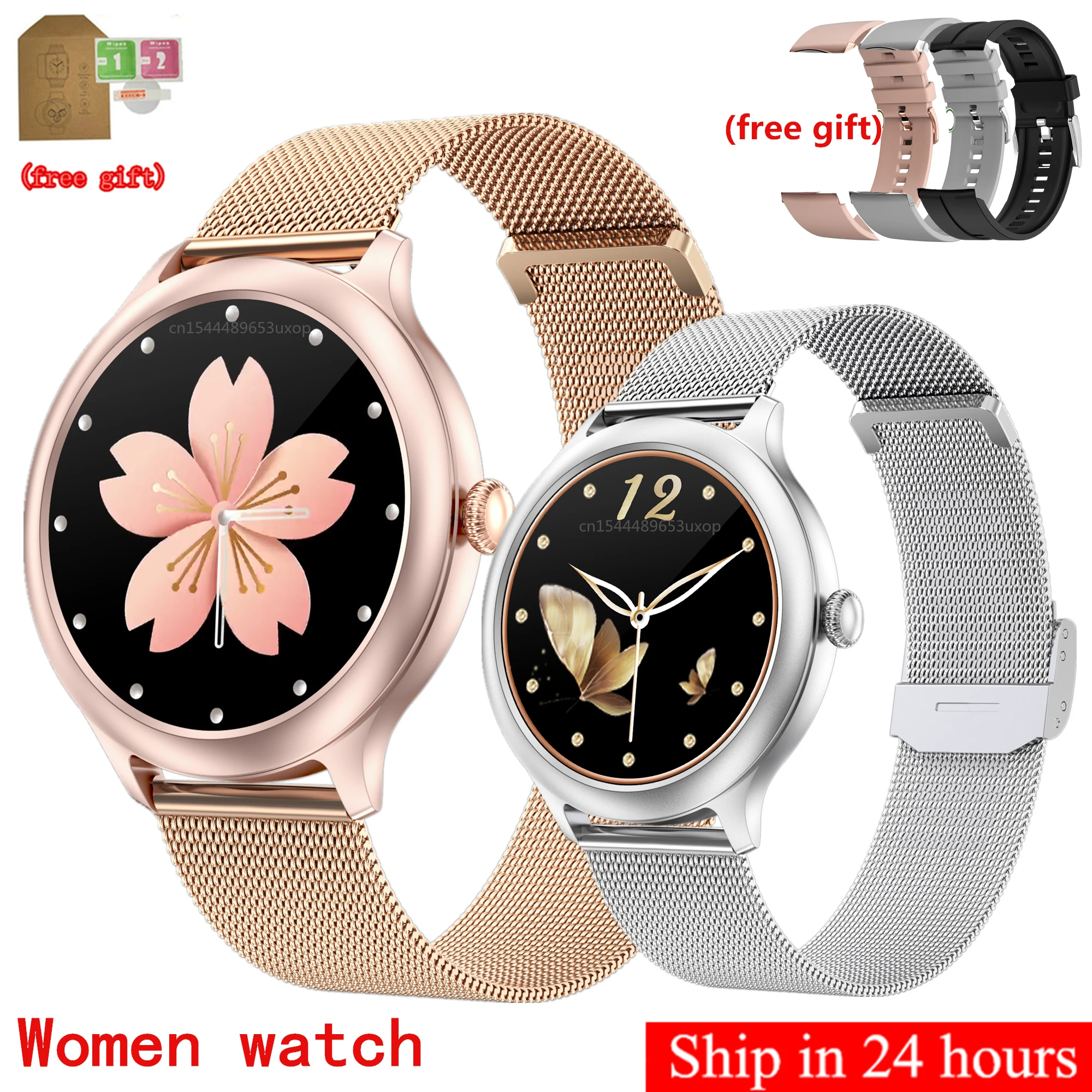DK19 Smart Watch Women 1.28" Full Touch Screen IP68 Waterproof 24 Hours Heart Rate Blood Pressure Oxygen Physiological PK KW20 |