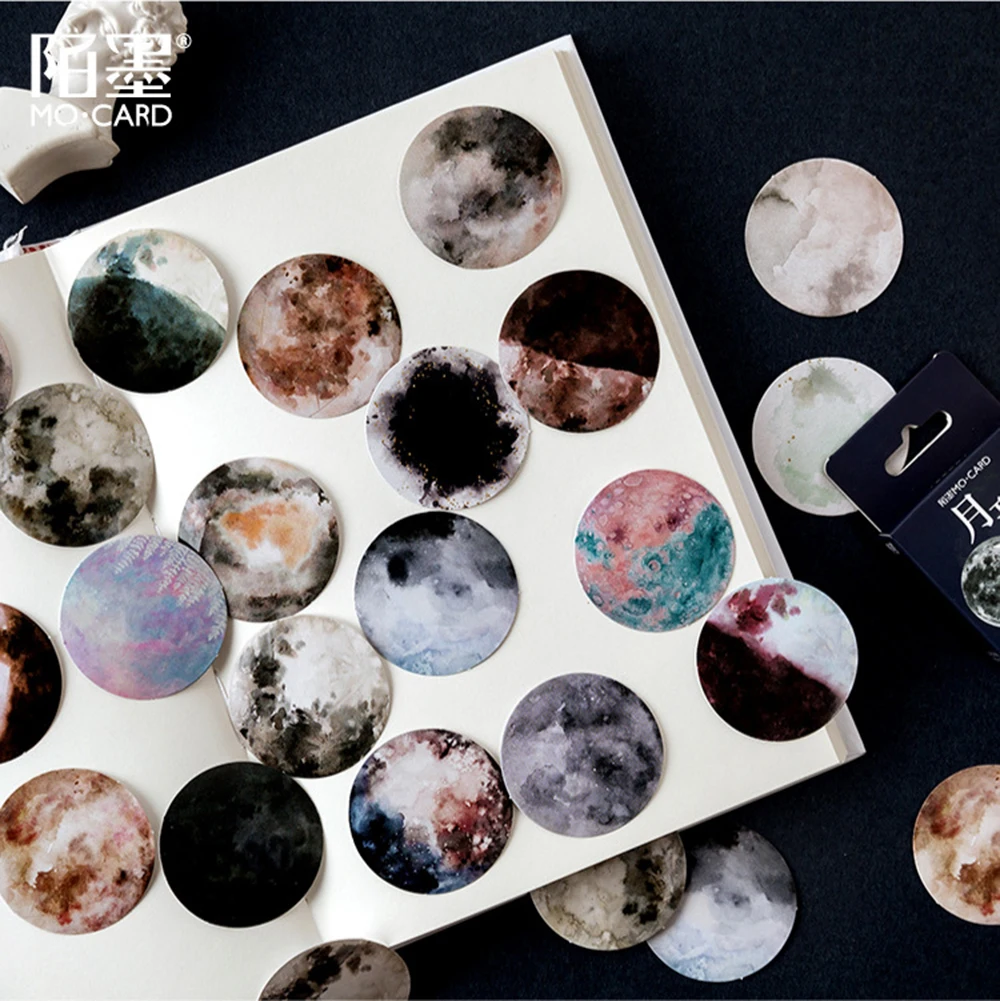 

46 Pcs/Pack Creative Moon Planet Cycle Round Sticker Decoration DIY Handbook Sticker Diary Album Label Student Stationery