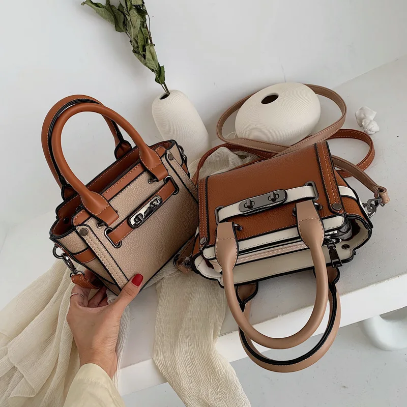 

Textured Contrast Color Bag Women's 2020 Autumn And Winter New Style Fashion Non-mainstream One-Shoulder Handbag Hong Kong Style