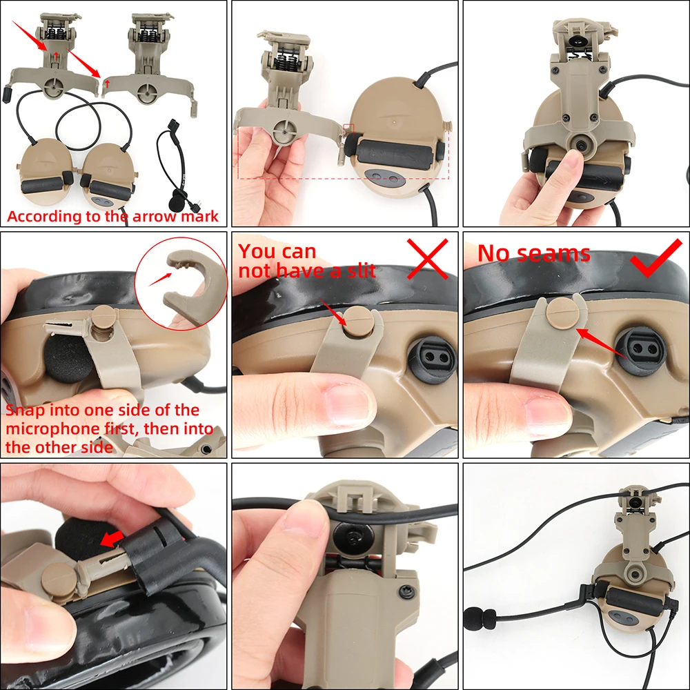 Tactical Helmet Ops Core ARC Rail Adapter Helmet Mount is Suitable for Tactical COMTAC II COMTAC III Shooting Headset DE aiphone intercom system
