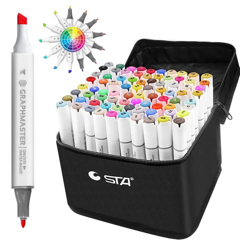 204 Farben Dual Tips Marker Pens Permanent Wasserfest Pen Art  Sketch&Tragetasche