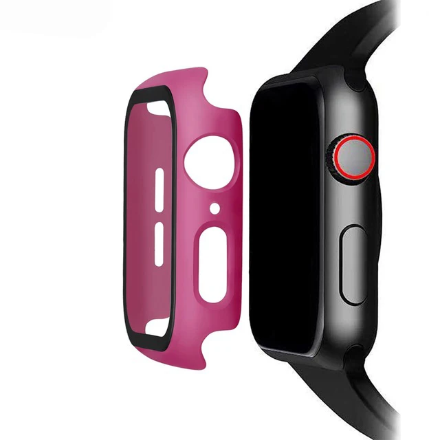 Чехол+ закаленное стекло для Apple Watch, 40 мм, 44 мм, серия 5, 4, защитная пленка для экрана, чехол-бампер для iwatch, серия 5, 4, 3, 44 мм, 42 мм - Цвет: Rose Red