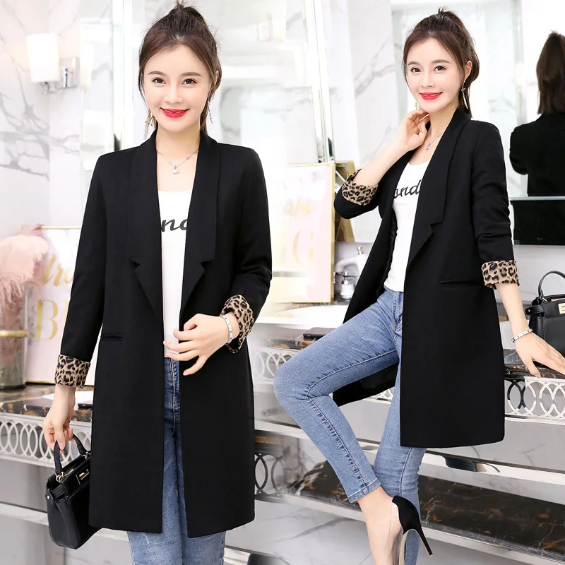 

Business Elegant White Collar Long Sleeve Leopord Pattern Joint Suit Jacket 2019 Spring Korean-style New Style Casual Fashion