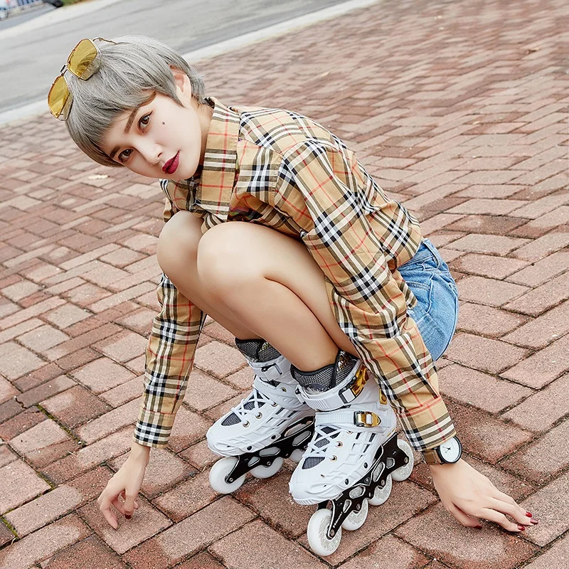 Adult Roller Skates 3 wheels speed 4 wheel slalom inline shoes for adults roller skating School Boys Girl 80mm 100mm rolling sneaker