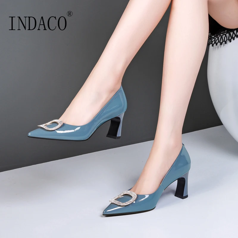 

Blue High Heels Fashion Classic Pumps 6.5cm Women Shoes Rhinestone Buckle