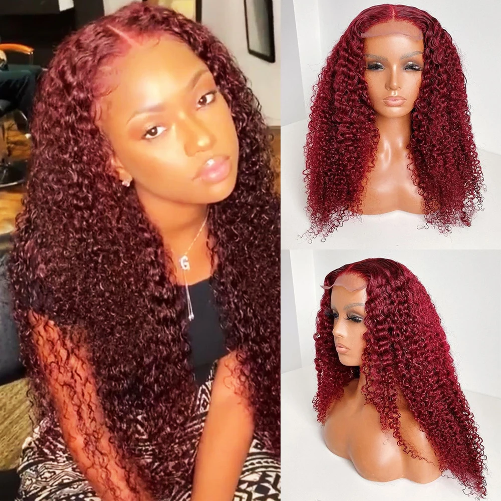 Atina 99J Burgundy Colored Lace Front Wig Human Hair Red Curly Red HD