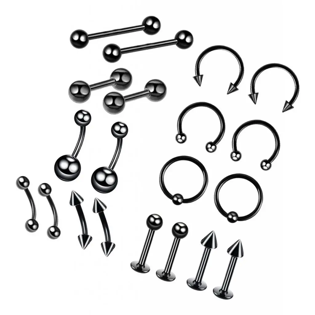 20 Pcs Nose Lip Tongue Eyebrow Tragus Navel Belly Ring Piercings Classic Elegant and Simple Piercing Design Body Jewelry