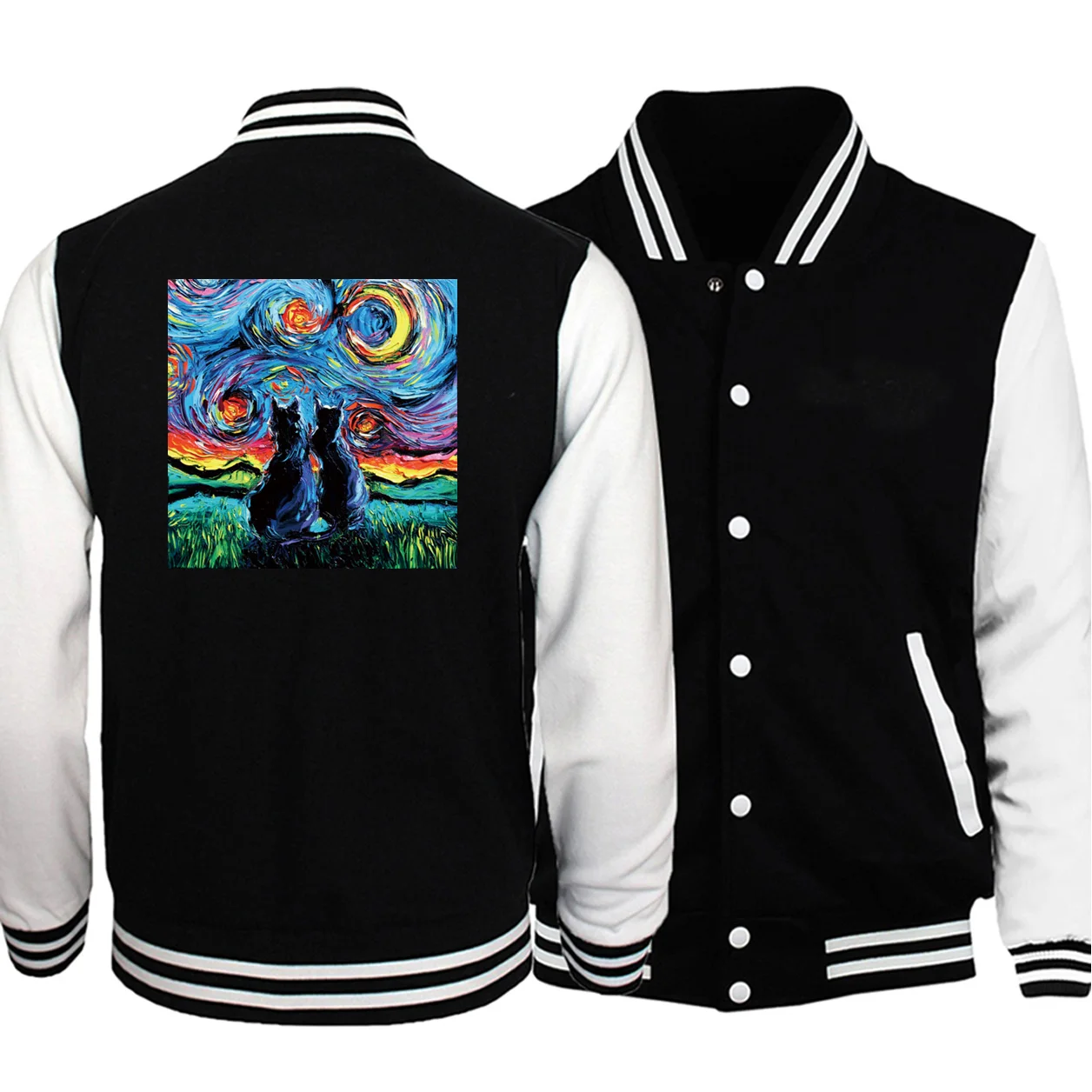 

Van Gogh's Cats Funny Print Baseball Jackets Men 2020 Winter Autumn Casual Hoodies Men Plus Size Warm Hipster Fitness Men Jacket