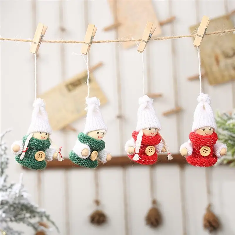 

2020 Mini Doll Christmas Tree Charm Christmas Decorations Knitted Button Dolls Christmas items all for the new year 2PCS FZ280