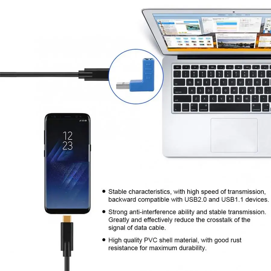 ПВХ USB 3,0 под прямым углом типа A Мужской и Женский высокоскоростной преобразователь сигнала адаптер синий