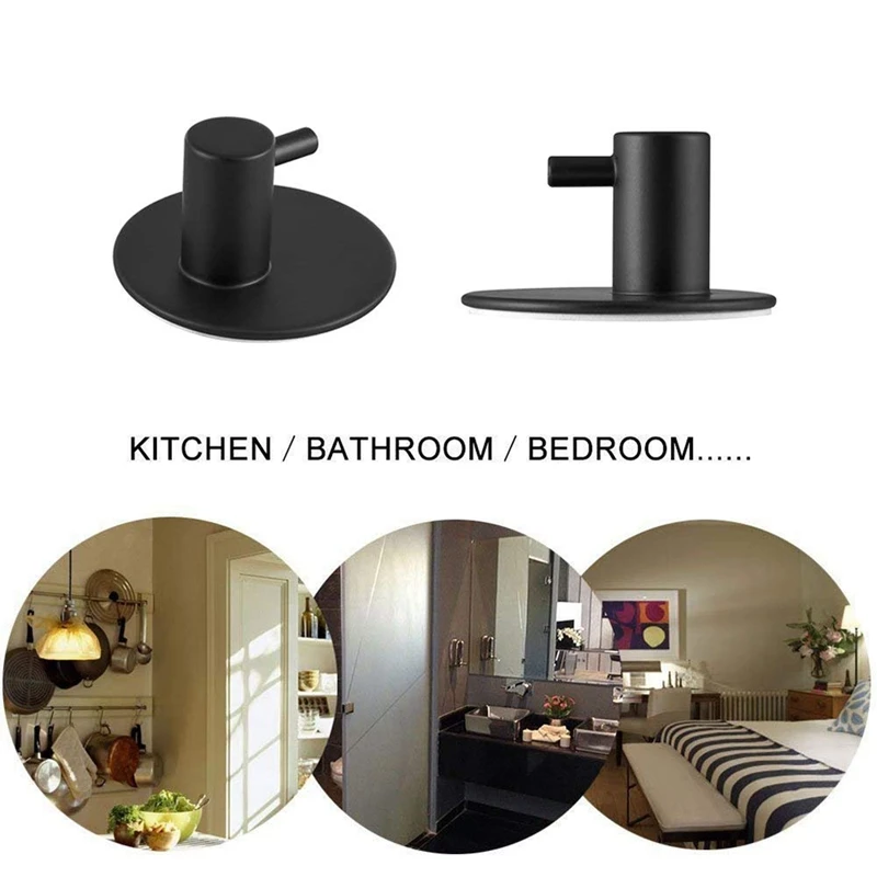 Adhesive hook, self-adhesive black wall-mounted hook key cover towel, super heavy duty stainless steel hook, no drill without sc