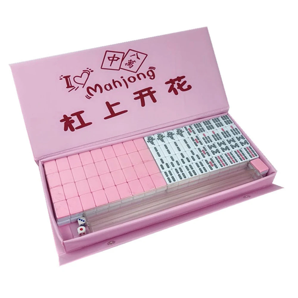 Pink Мини маджонг портативный складной деревянный ящик Majiang набор настольная игра Mah-jong путешествия настольная игра развлечения - Color: Pink