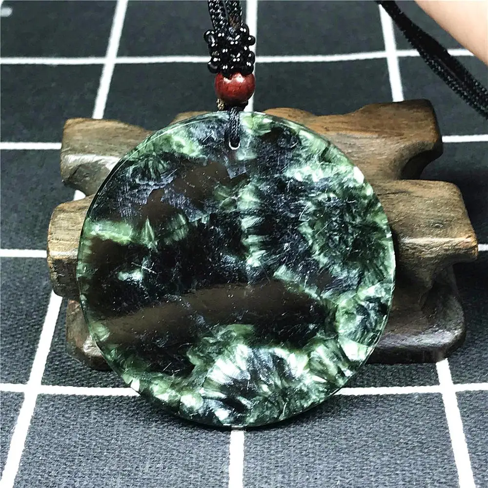 

Real Natural Green Seraphinite Pendant Necklace For Woman Lady Man Love 51x5mm Round Beads Silver Crystal Stone Jewelry AAAAA