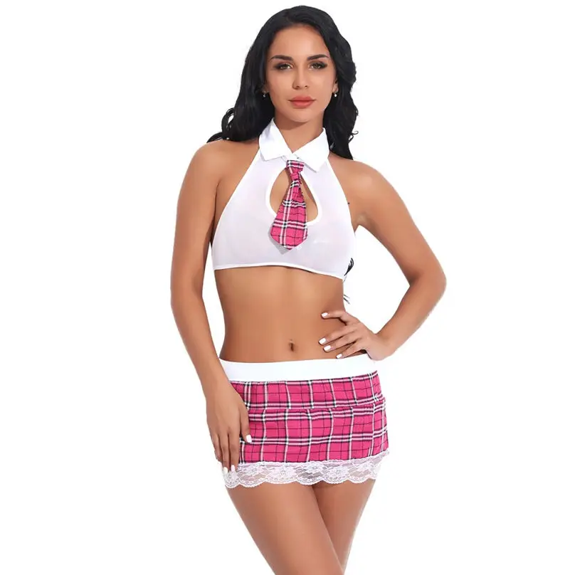 1 Set New Women Lace Sexy Lingerie Nightgown Uniform Sexy Underwear Lattice Tie + Mini Skirt Set Erotic Cosplay Sex 3A27 (19)