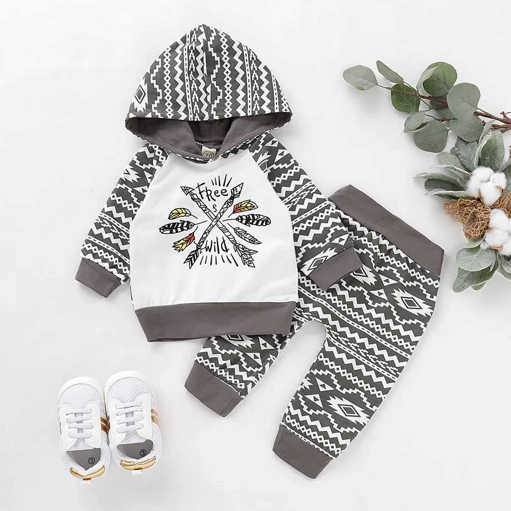 Комплект одежды для новорожденных мальчиков, футболка с капюшоном и надписью топ+ штаны, комплект одежды, зимняя Изысканная теплая хлопковая одежда