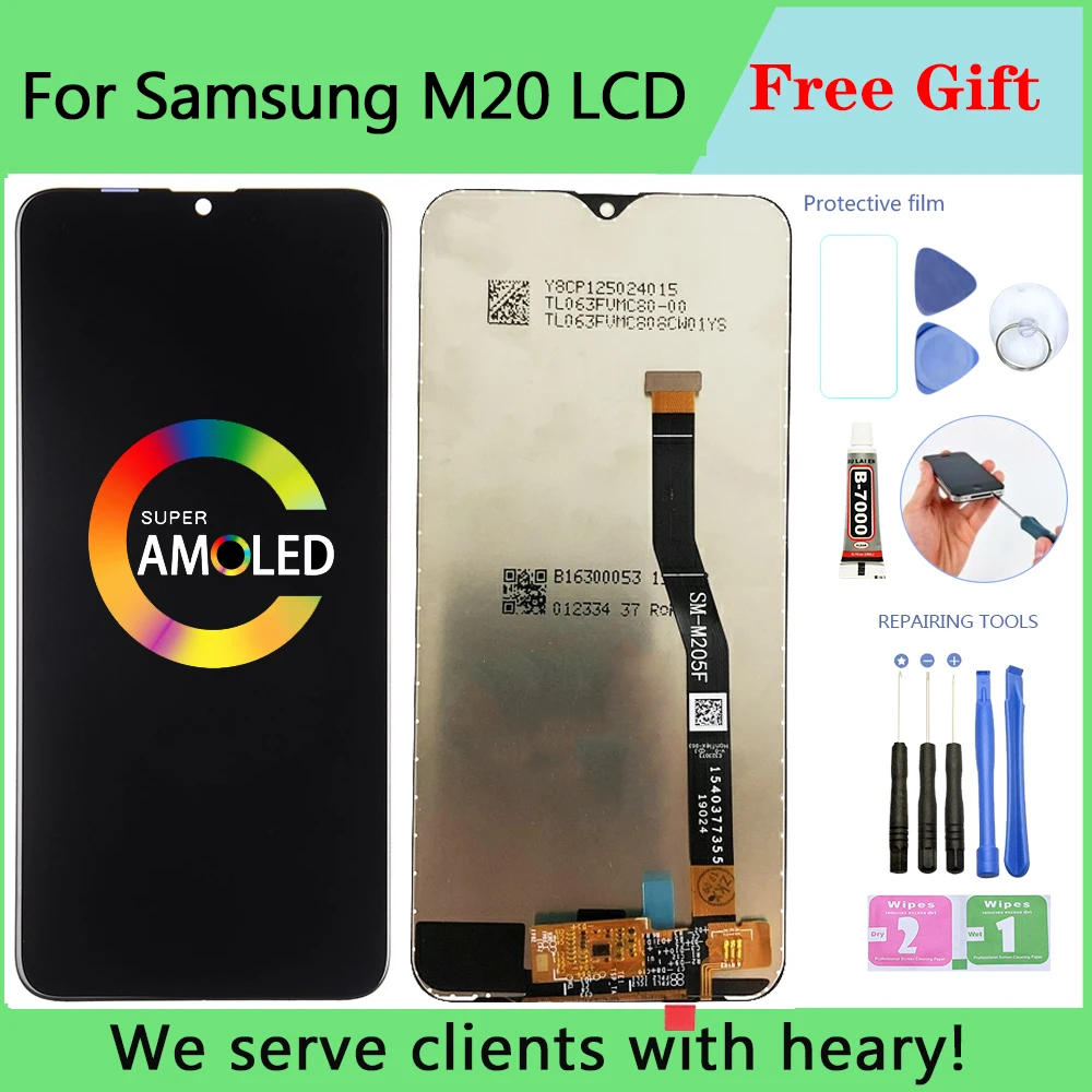 Оригинальный ЖК дисплей 6 3 ''для SAMSUNG Galaxy M20 2019 SM M205 M205F сенсорный экран