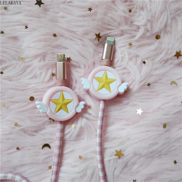 

Card Captor Sakura Anime Action Figure Printed Cartoon Mobile Phone Data Line For iPhone Android Star Winder USB Charging Cable