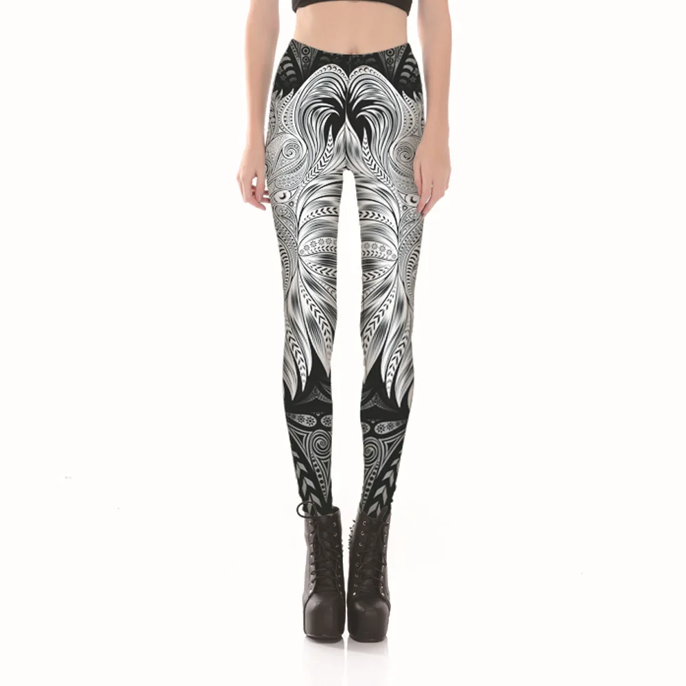 

Non-Mainstream Black And White Decorative Pattern Digital Printing Leggings Thin Slim Fit Elasticity Capri Pants