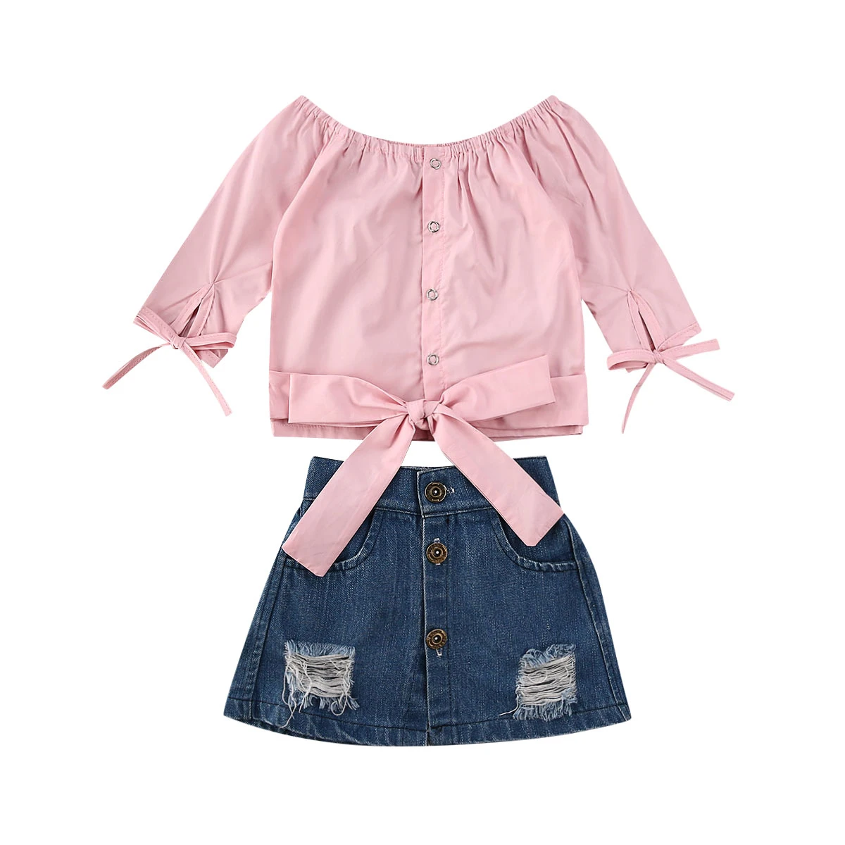 pink denim skirt set