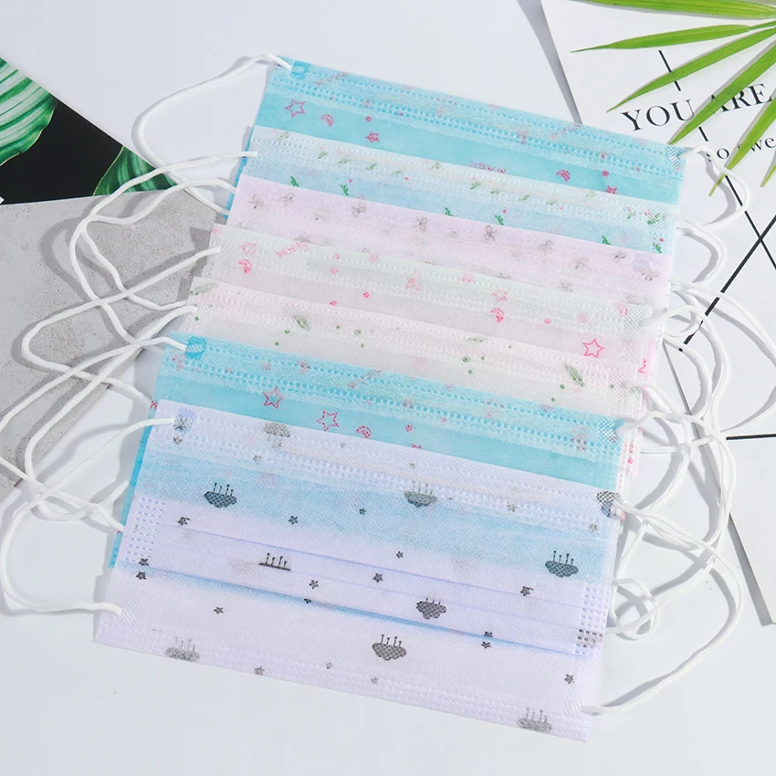 

10PCS Three-Layer Non Woven Cute Printing Pattern Mask Disposable Anti-Fog Masks