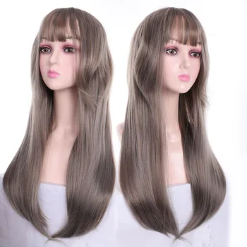 

Dancer Series Hair Temples Lengthened Long Straight Synthetic Wig Mixed Aoki Flax Ash Wigs for Women Middle Part Nature Wigs