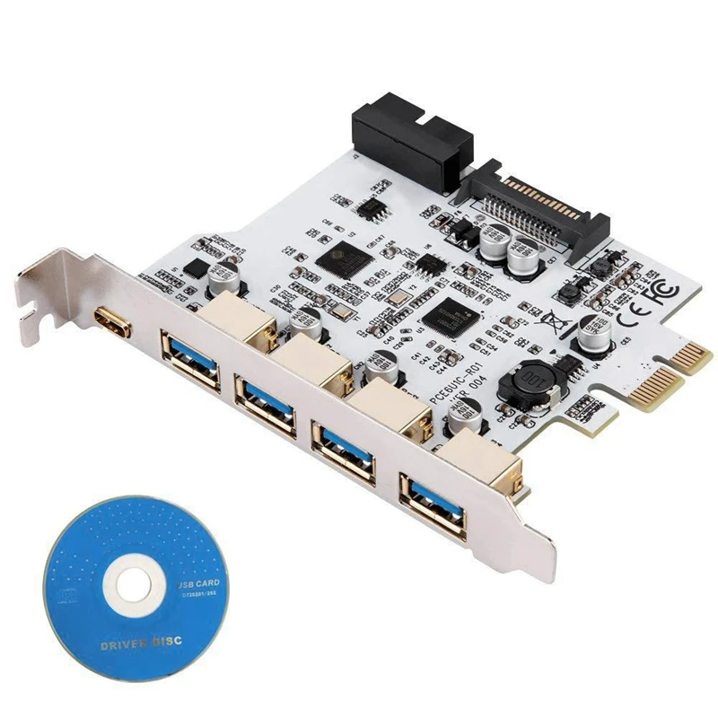 PCI-E на USB3.0 4-Порты и разъёмы+ Тип-C адаптер карты расширения разъем с двумя чипами для Windows XP/Vista/Windows 7/8/10, Linux