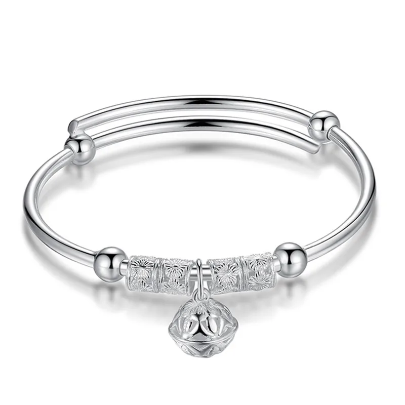 Модное серебряное 925 пробы Серебряное очарование искусственный камень браслет манжета браслет шар колокол подвески для женщин ювелирные изделия подарок