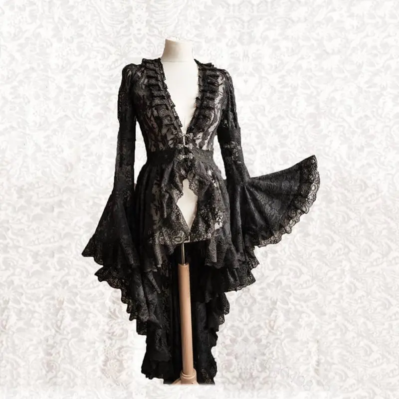 

Vintage Elegant Black Lace Dress Women Patchwork Asymmetric Hollow Dinner Dress Dark Goth Evening Perty Plus Size 5XL Vestidos