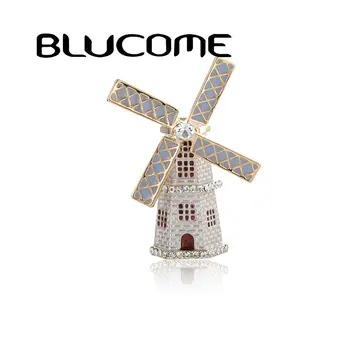 

Blucome Enamel Windmill House Shape Brooches Gold Color Sweater Clothing Suit Bag Hijab Pins Vivid Model Brooch Corsage Bijoux