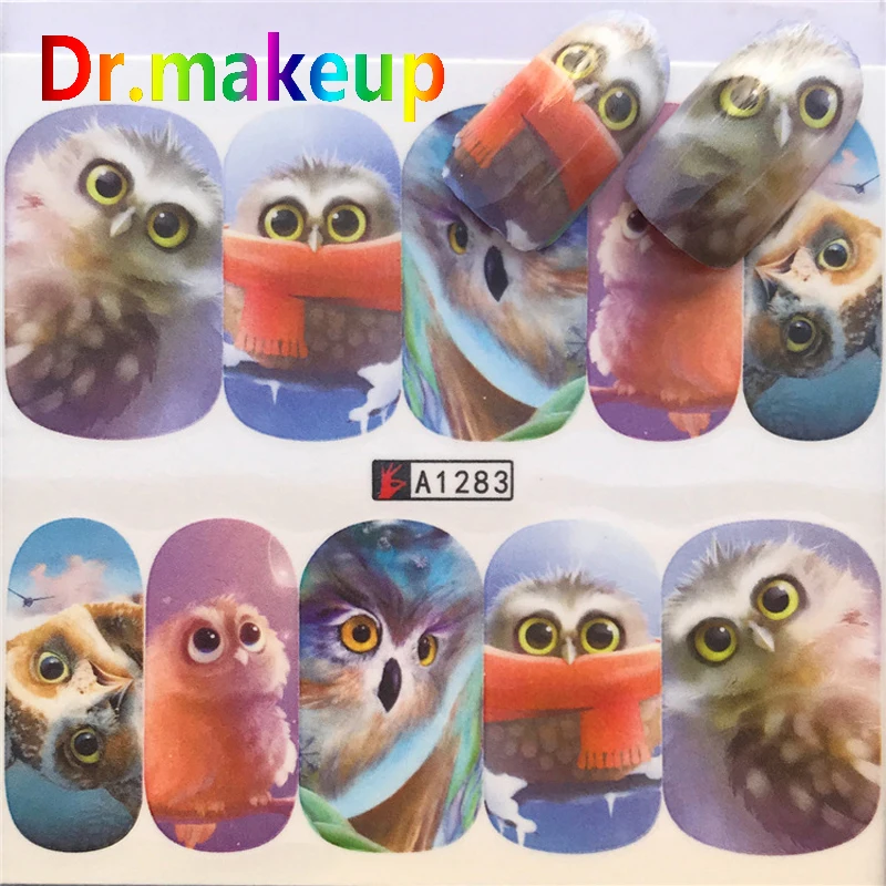 

Dr.makeup 1 Sheet DIY Animal Design Water Transfer Nail Stickers 3D Owl Dog Cat Adhesive Slider for Manicure Nail Art Decoration