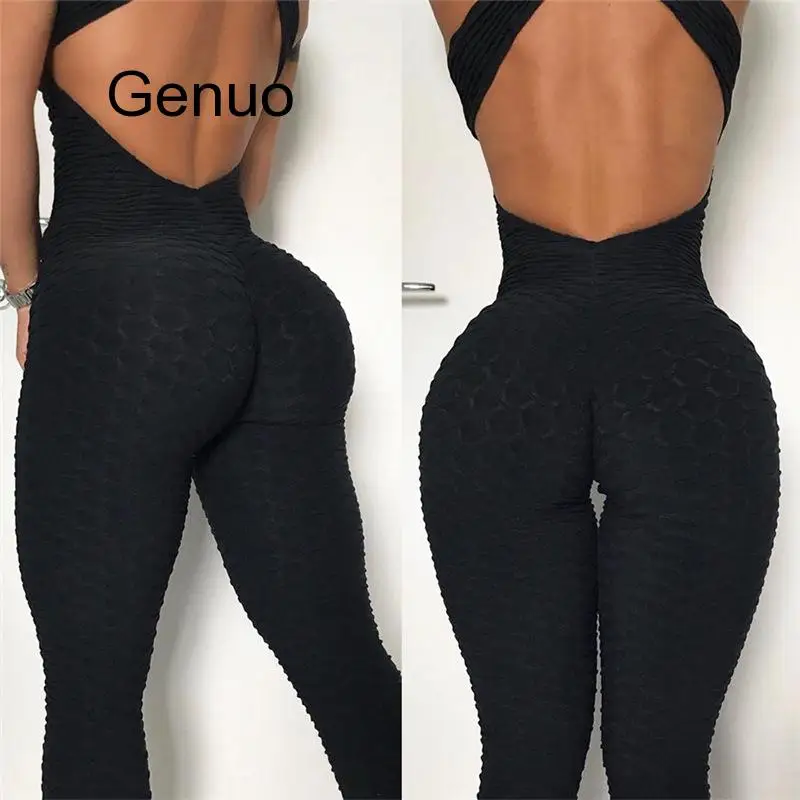 

Hot Sale White New Texture Push Up Fitness Rompers Womens Jumpsuit Backless Halter Across Playsuit Sexy Bodysuit