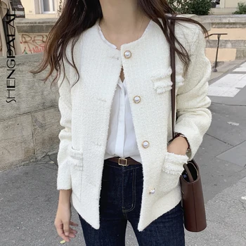 

SHENGPALAE Autumn 2020 New Fashion Round Collar Long Sleeve Coats Women Loose Casual Short Fund Korean Version Jacket Tide FT820