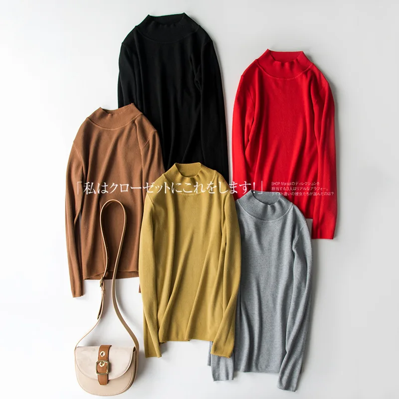 Round collar sweater women's dress autumn and winter new solid color sleeve close to wool knitted undershirt woman Round collar sweater women's dress autumn and winter new solid color sleeve close to wool knitted undershirt woman