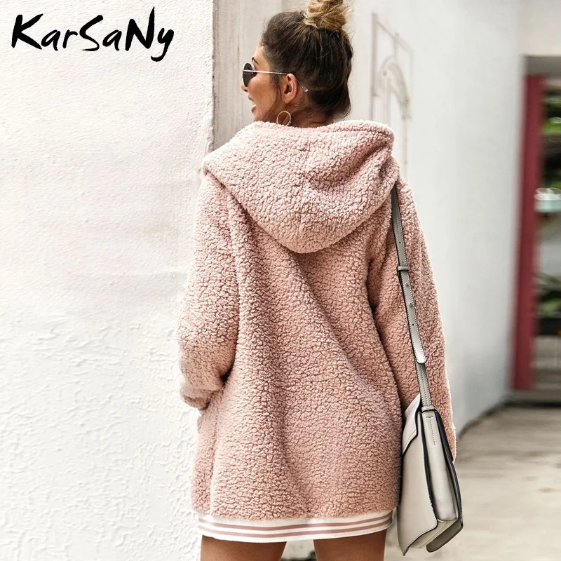 KarSaNy, женское меховое пальто с капюшоном, зимние пальто для женщин, куртки розового цвета,, теплое пальто с капюшоном для женщин, женская куртка с искусственным мехом, худи