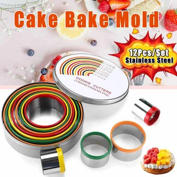 

12Pcs/Set Cookie Cutters Molds Stainless Steel Round Cake Mold Biscuit Donuts Cutter Cake Baking Decorating Tools
