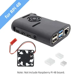 Boîtier Raspberry Pi 4 modèle B, boîtier de protection ABS avec ventilateur de refroidissement + dissipateurs de chaleur en aluminium pour Raspberry Pi 4B 