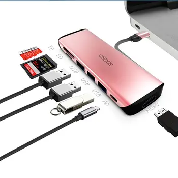 

Vmade USB C HUB Type-C To HDMI Adapter USB 3.0 PD Fast Charge TF SD Reader 7 in 1 Multi-Interface HUB ABS Aluminun Alloy
