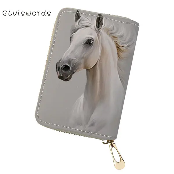 CDWX3687Z5 ELVISWORDS Милые ПУ Визитницы с рисунком лошадей для девочек, сумки-кошельки для денег Kawaii Animal Lady Mini Cluth Card кошельки - Цвет: CDWX3687Z5