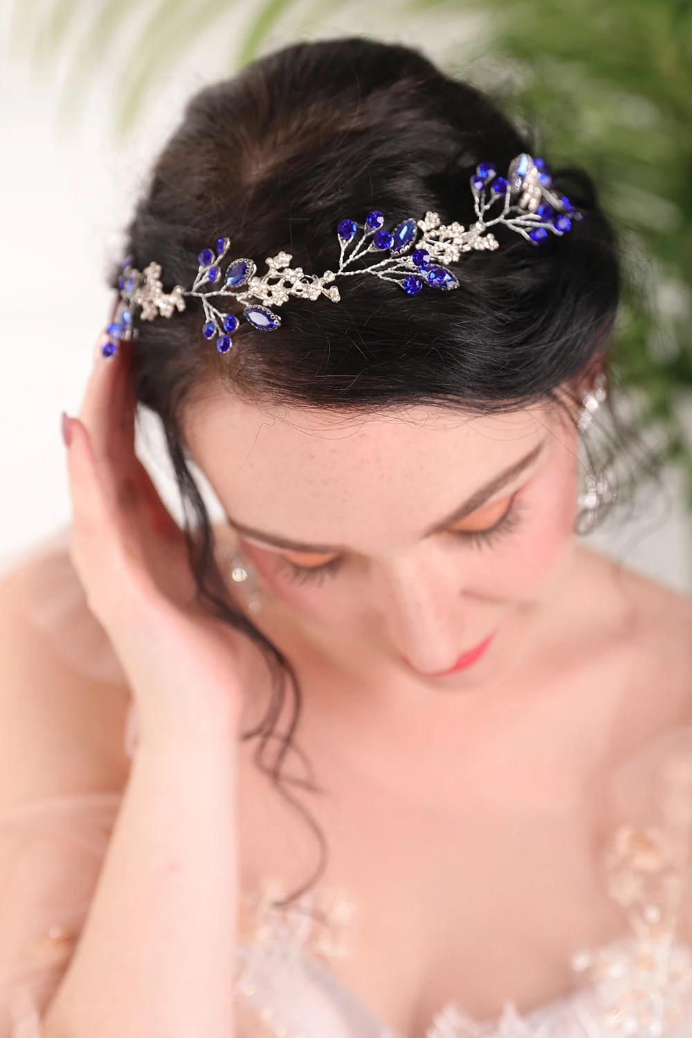 Silver Blue Crystal Wedding Hair band Rhinestones Bridal Crown Headdress Banquet Feast party for women hair accessories bridal hair accessories