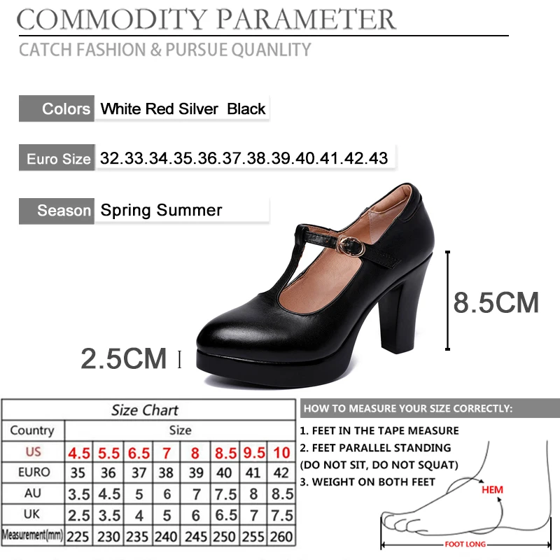 BYQDY, модные офисные женские туфли на высоком каблуке, из искусственной кожи, с круглым носком, с Т-образным ремешком, пикантные туфли-лодочки на платформе, женская обувь размера плюс 42, 43