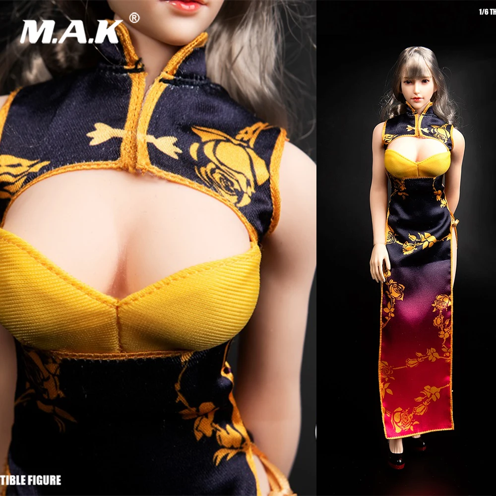 В наличии TYM062 1/6 весы женской фигуры фантазия золотые бутылки парча Cheongsam Золотой