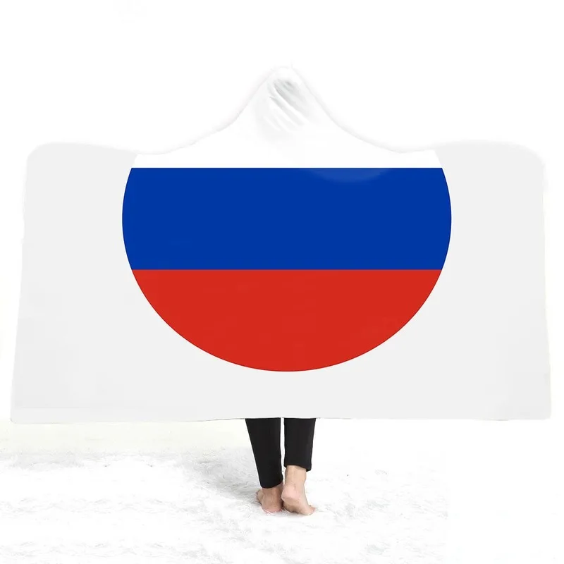 

Multiple national flags hooded blankets double-layer thick warm plush blanket with hat soft throw blankets for sofa bedding