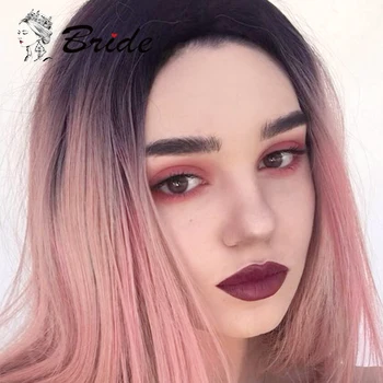 

BRIDE Short Ombre Wigs for Women Short Straight Bob Wig Extensions Heat Resistant Pink Cosplay Wig for Party Daily Include Cap