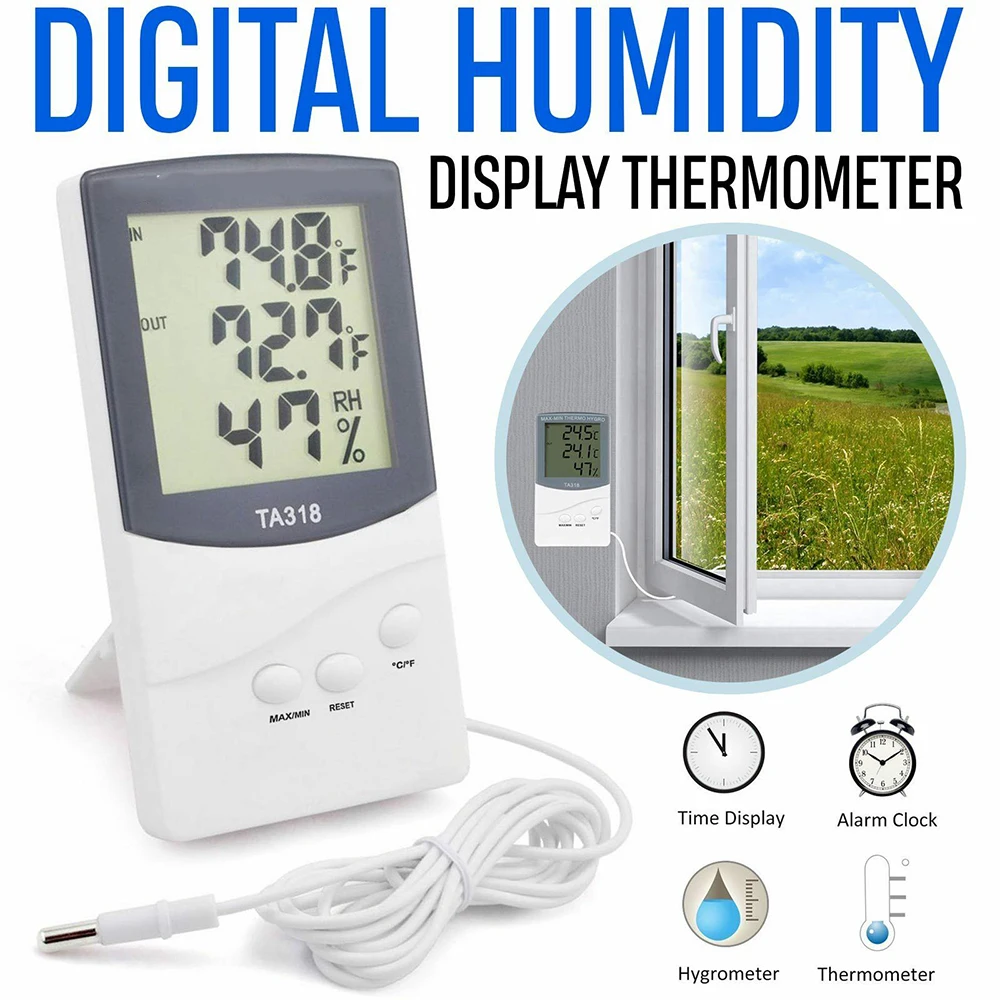 

External Probe KTJ Dual Display Temperature and Humidity Meter TA318 Stereo Digital Display Electronic Thermometer Hygrometer
