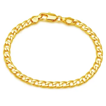 

MxGxFam (19 cm x 5 mm ) 1:1 24 k Yellow Gold Color Figaro Bracelets For Men Women Fashion Jewelry