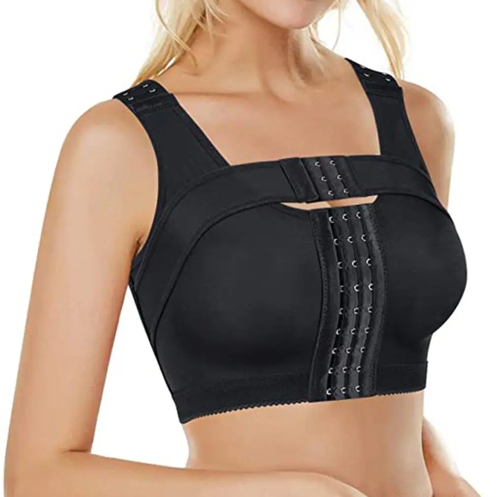 MICOHPKLE Women Post Surgery Bra Front Closure Compression Tank Top Posture Corrector Shapewear with Breast Support Band 