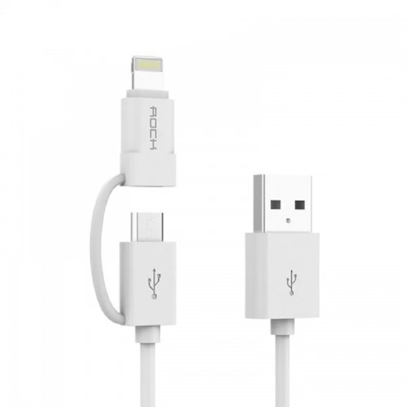 ROCK 2 в 1 USB кабель для iPhone 8 7 6 6S Plus X Xs Max Быстрая зарядка Micro USB кабель для samsung Xiaomi кабель для мобильного телефона - Цвет: White