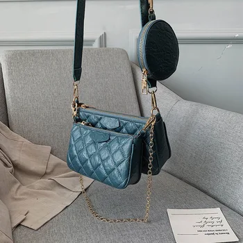

Bag Women's New Style Small Fragrance Rhombus Chain Women's Bag Fashion Solid Three-Piece Messenger Bag